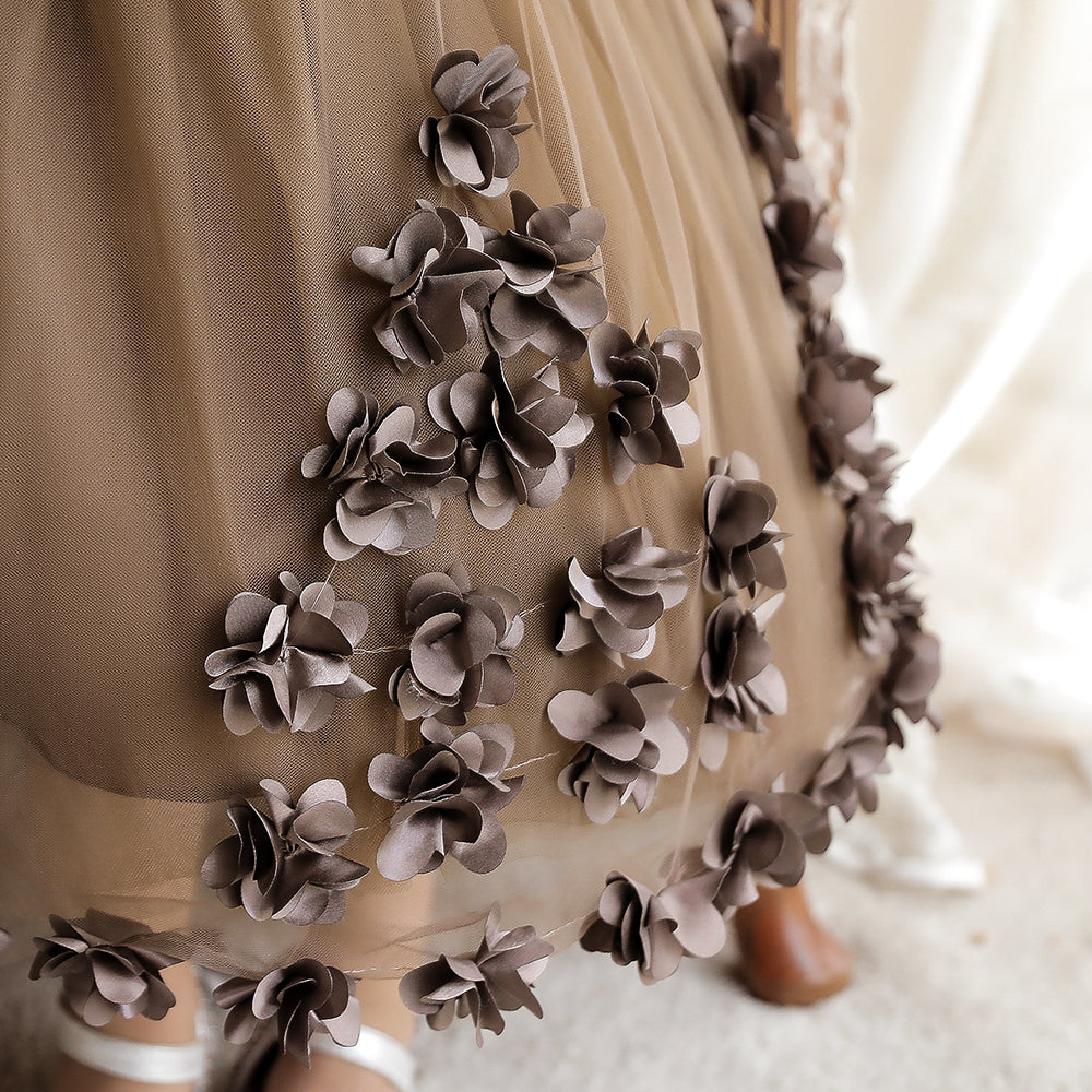Girls Brown Embellished Fit & Flare Balloon Dress