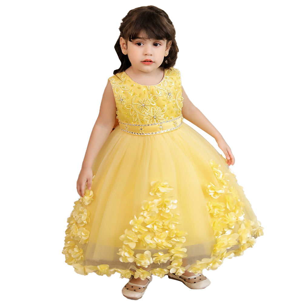 Yellow & cornsilk Floral Embroidered Applique Maxi Dress
