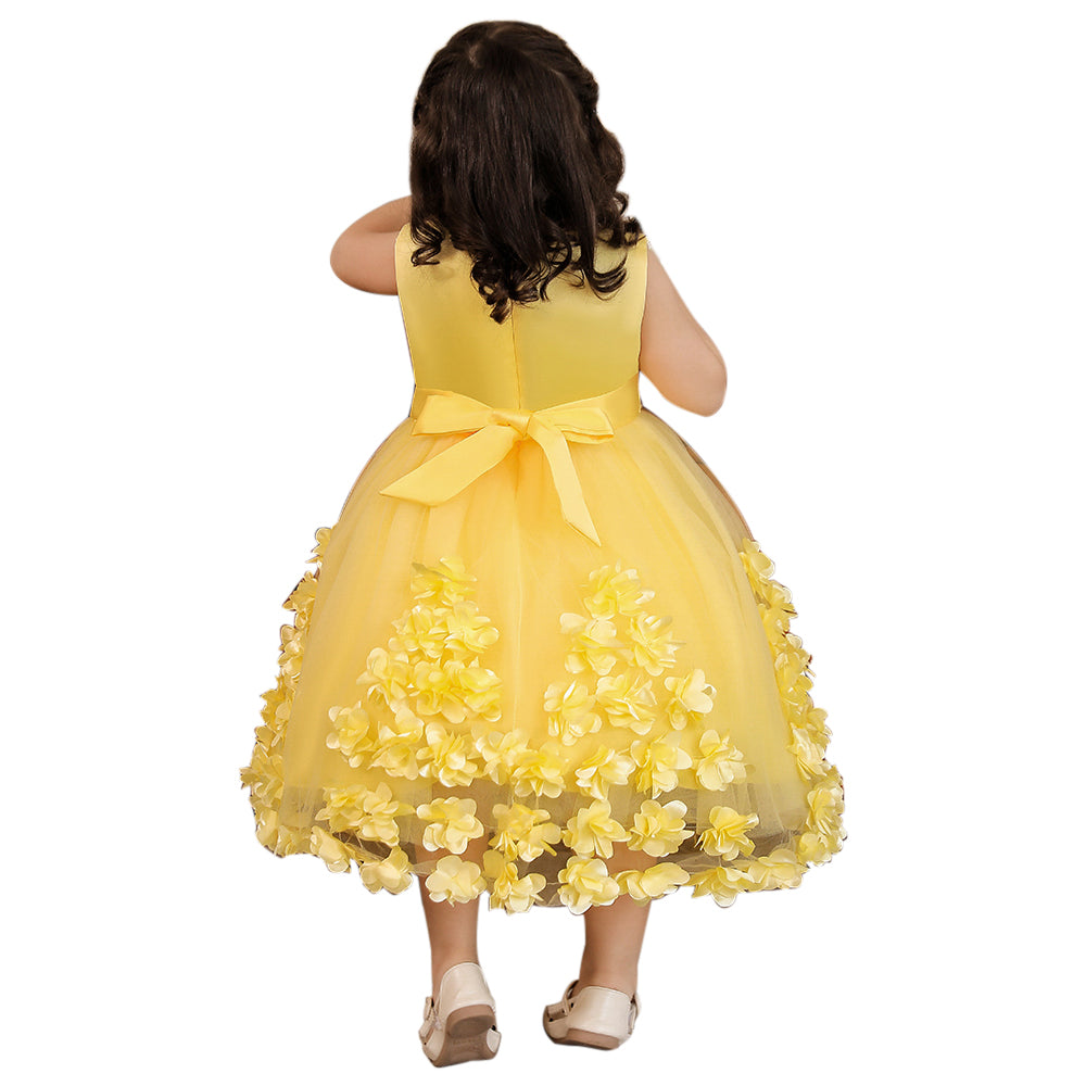 Yellow & cornsilk Floral Embroidered Applique Maxi Dress