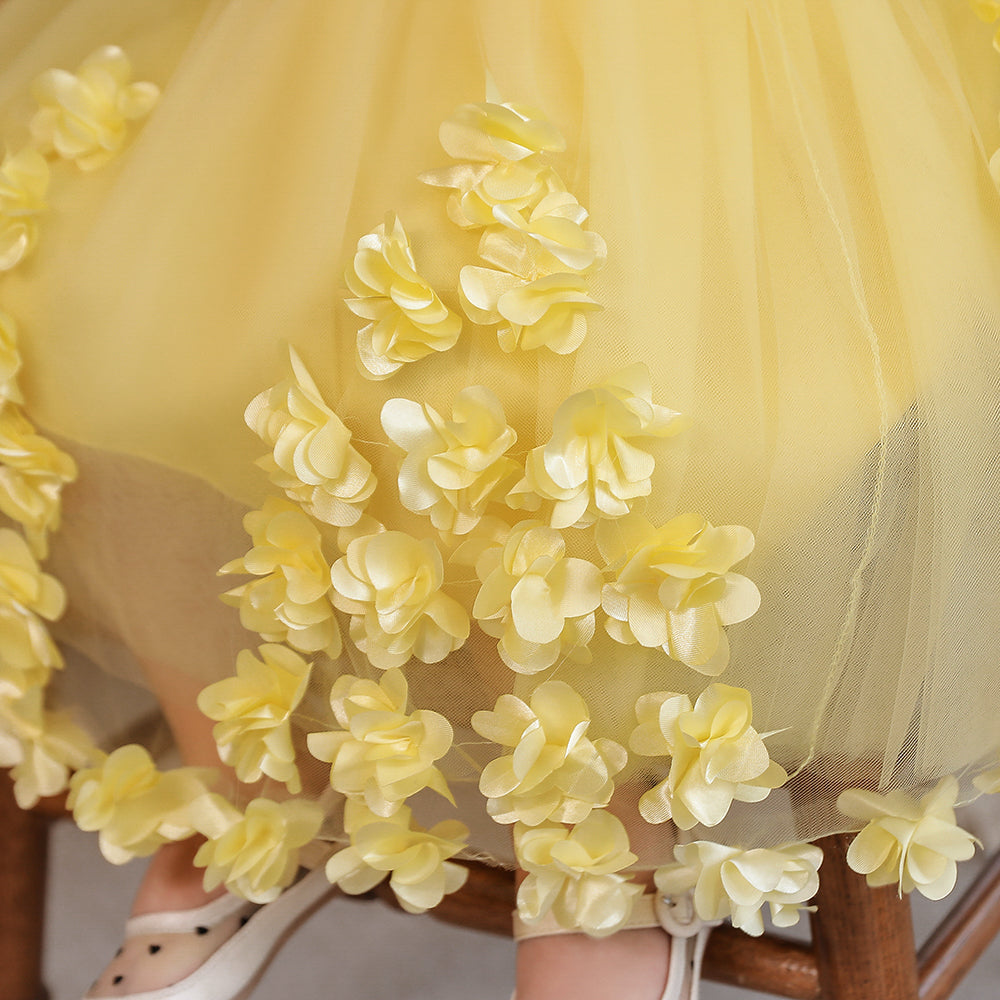 Yellow & cornsilk Floral Embroidered Applique Maxi Dress