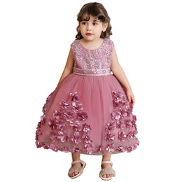 Fuchsia & desert rose Embellished Embroidered Applique Fit & Flare Maxi Dress