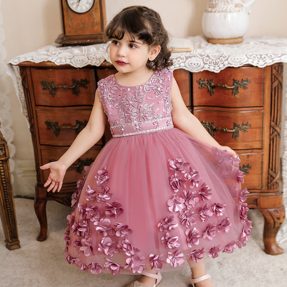 Fuchsia & desert rose Embellished Embroidered Applique Fit & Flare Maxi Dress