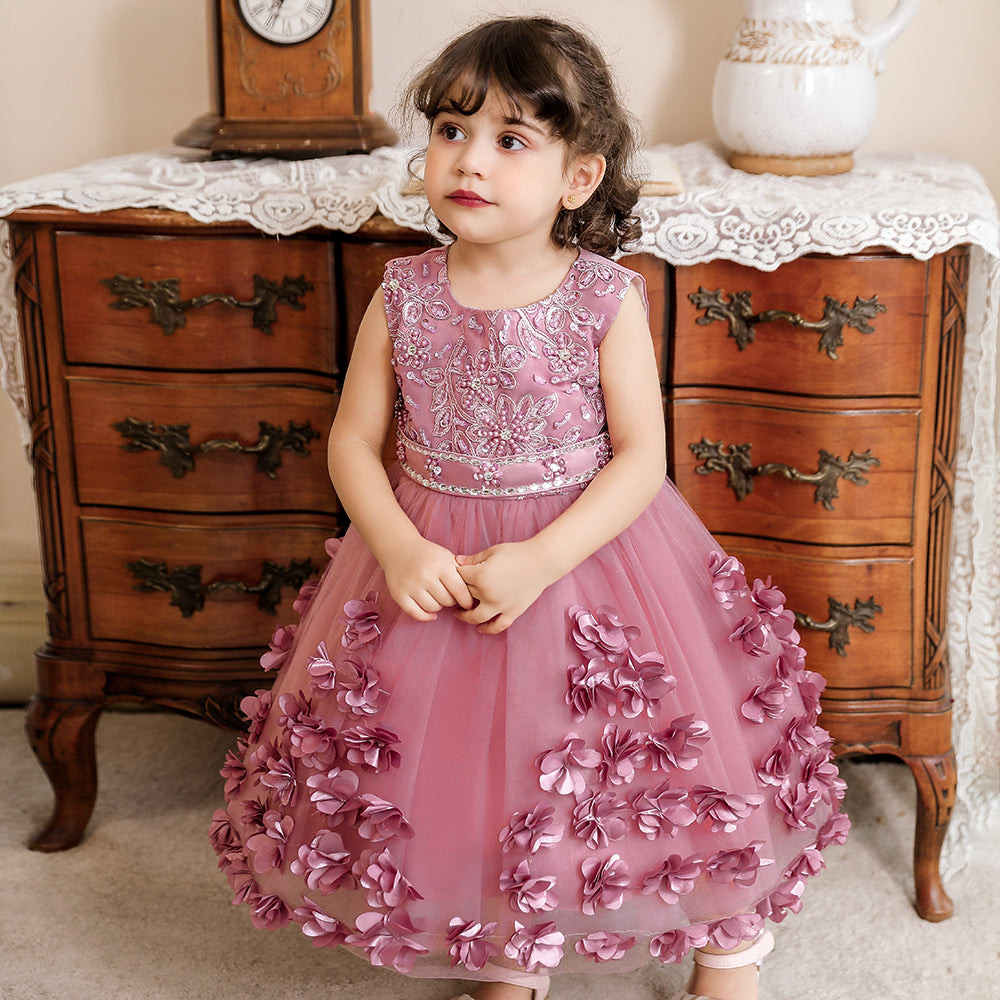Fuchsia & desert rose Embellished Embroidered Applique Fit & Flare Maxi Dress