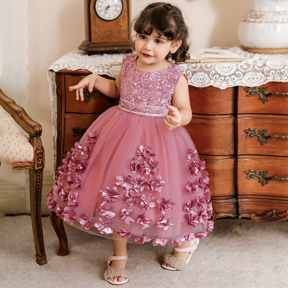 Fuchsia & desert rose Embellished Embroidered Applique Fit & Flare Maxi Dress