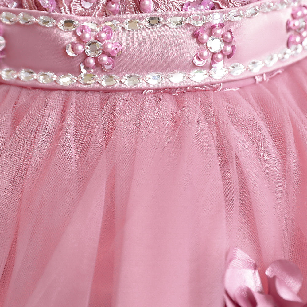 Fuchsia & desert rose Embellished Embroidered Applique Fit & Flare Maxi Dress