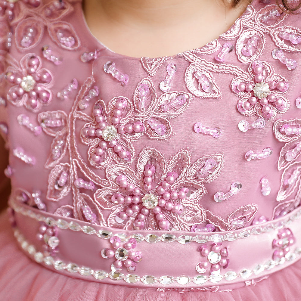Fuchsia & desert rose Embellished Embroidered Applique Fit & Flare Maxi Dress