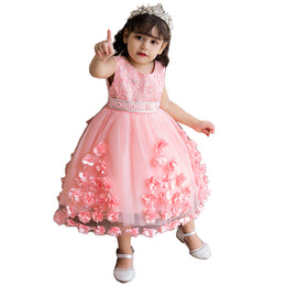 Girls Pink Embroidered Balloon Midi Dress