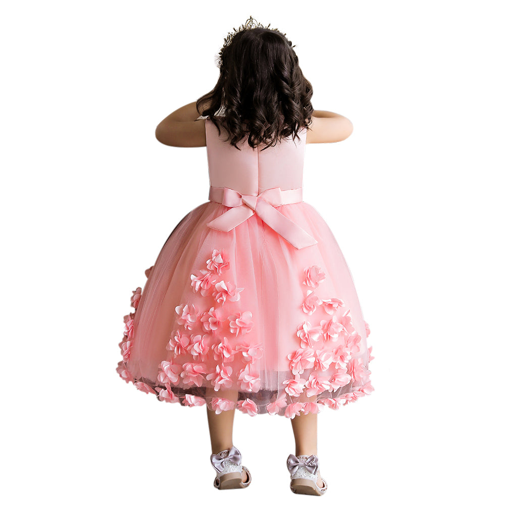 Girls Pink Embroidered Balloon Midi Dress