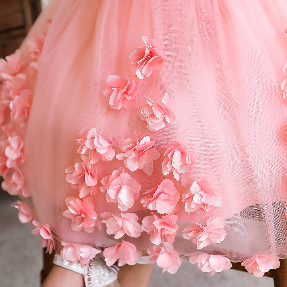Girls Pink Embroidered Balloon Midi Dress