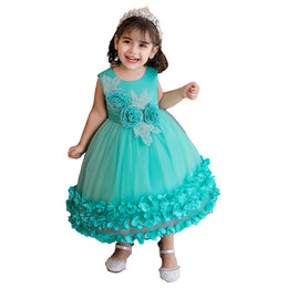 Girls Green Embellished Fit & Flare Midi Dress