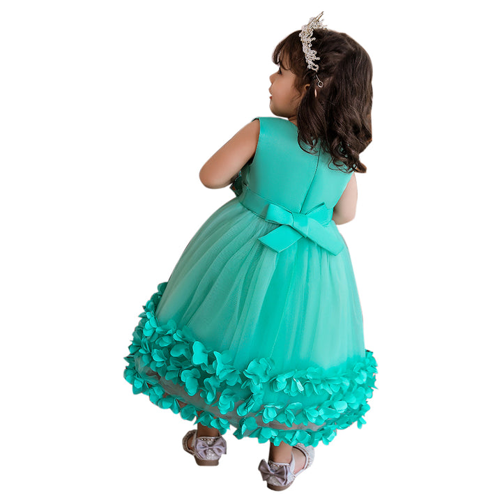 Girls Green Embellished Fit & Flare Midi Dress