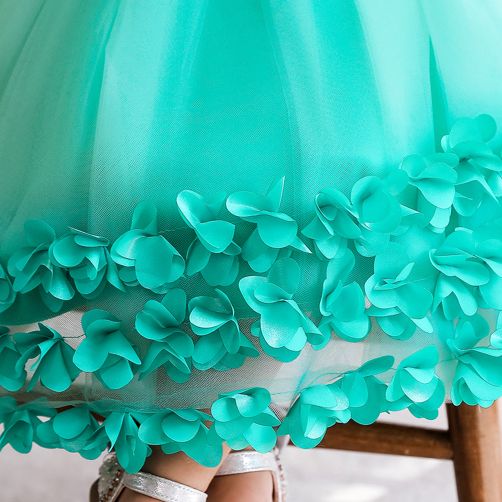 Girls Green Embellished Fit & Flare Midi Dress