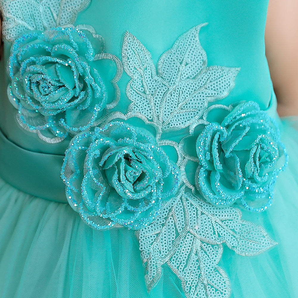 Girls Green Embellished Fit & Flare Midi Dress