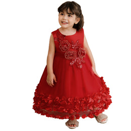 Girls Red Floral Self Design Maxi Dress