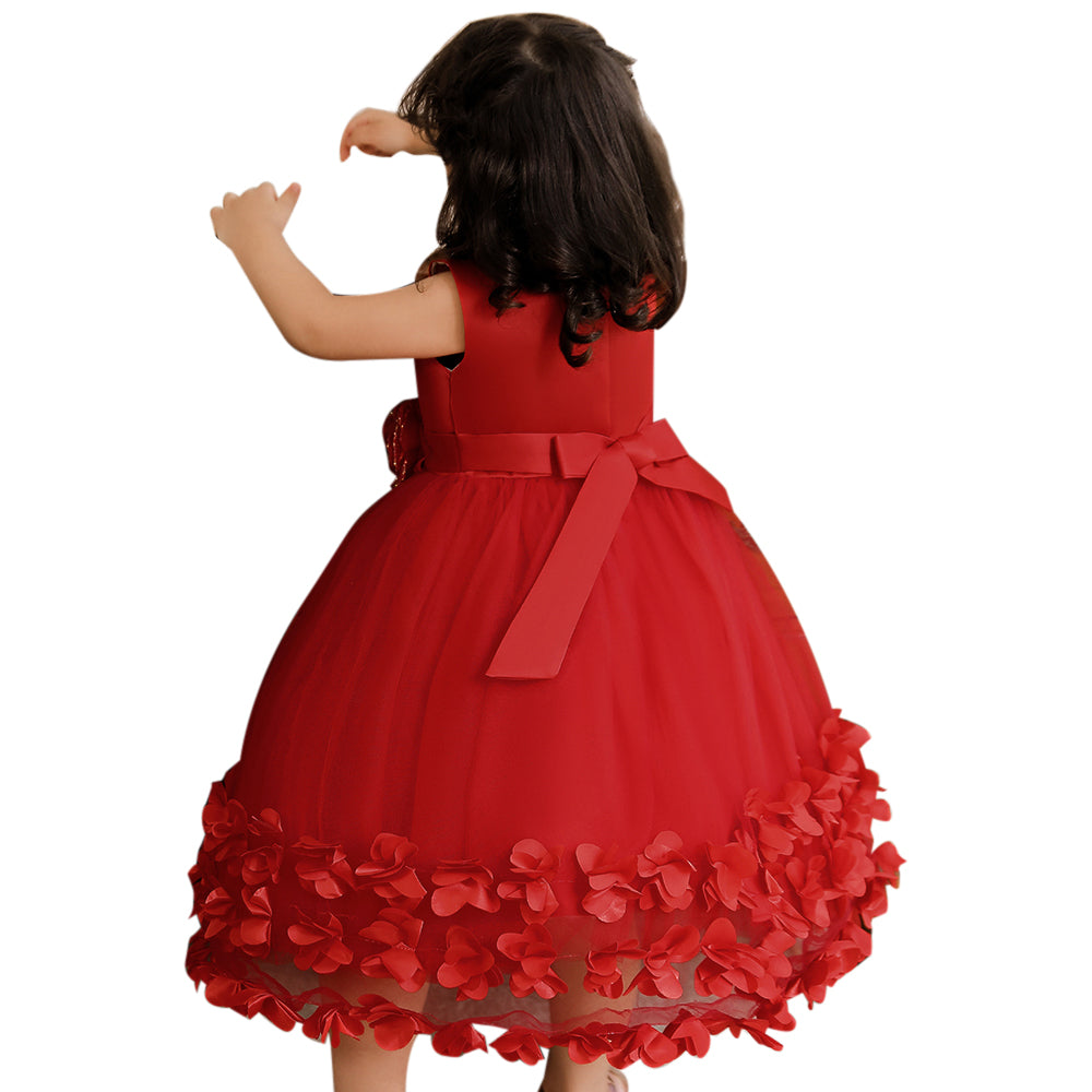 Girls Red Floral Self Design Maxi Dress