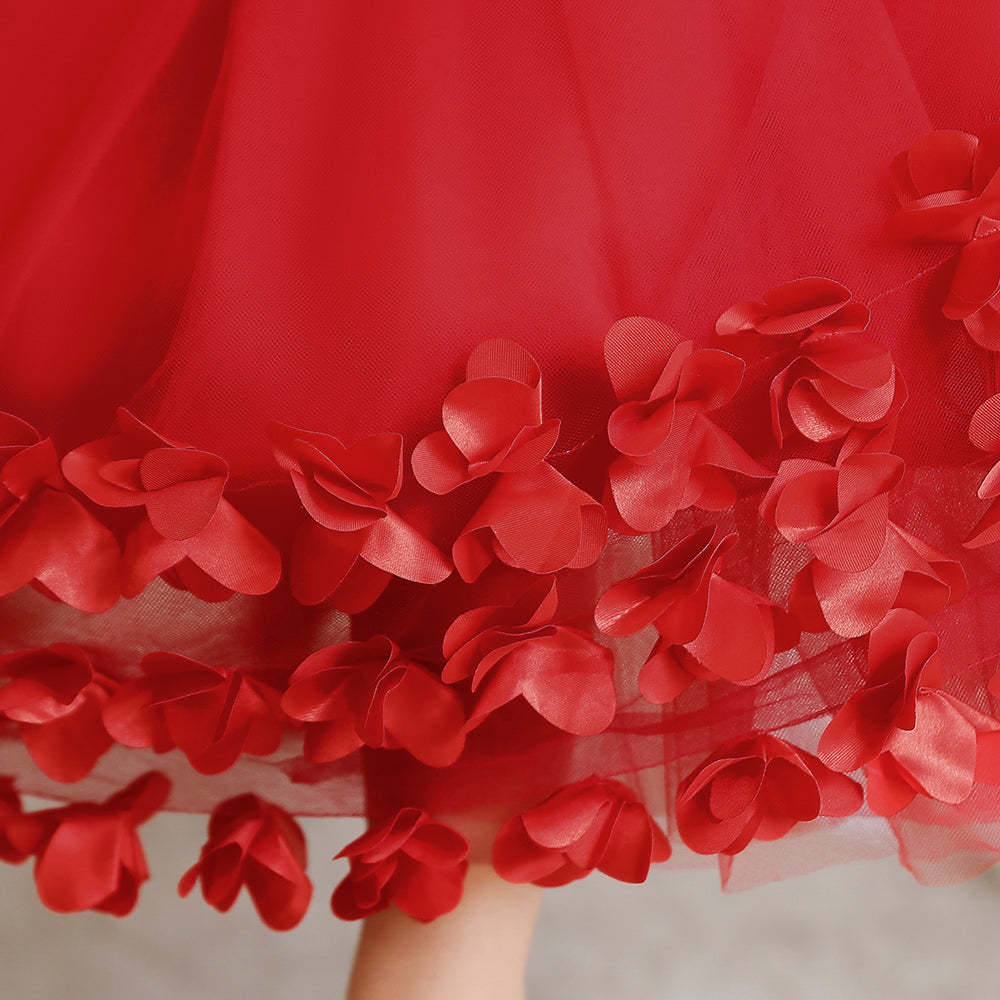 Girls Red Floral Self Design Maxi Dress