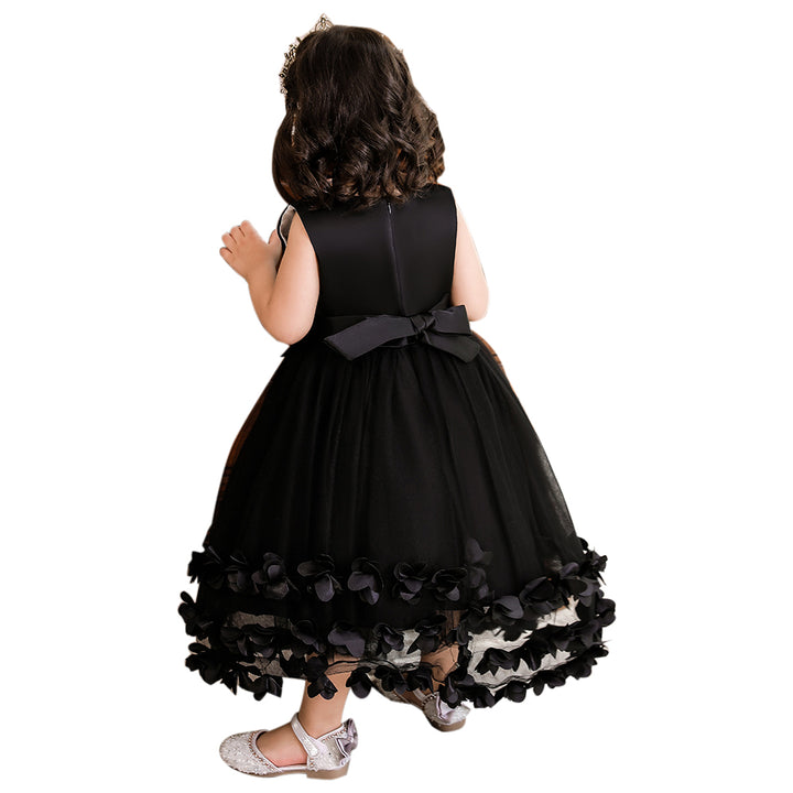 Girls Black Floral Applique Fit & Flare Maxi Dress