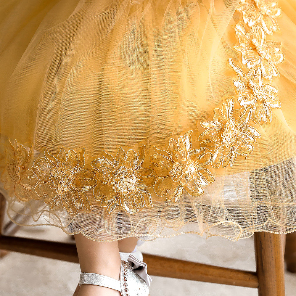 Yellow Floral Fit & Flare Maxi Balloon Dress