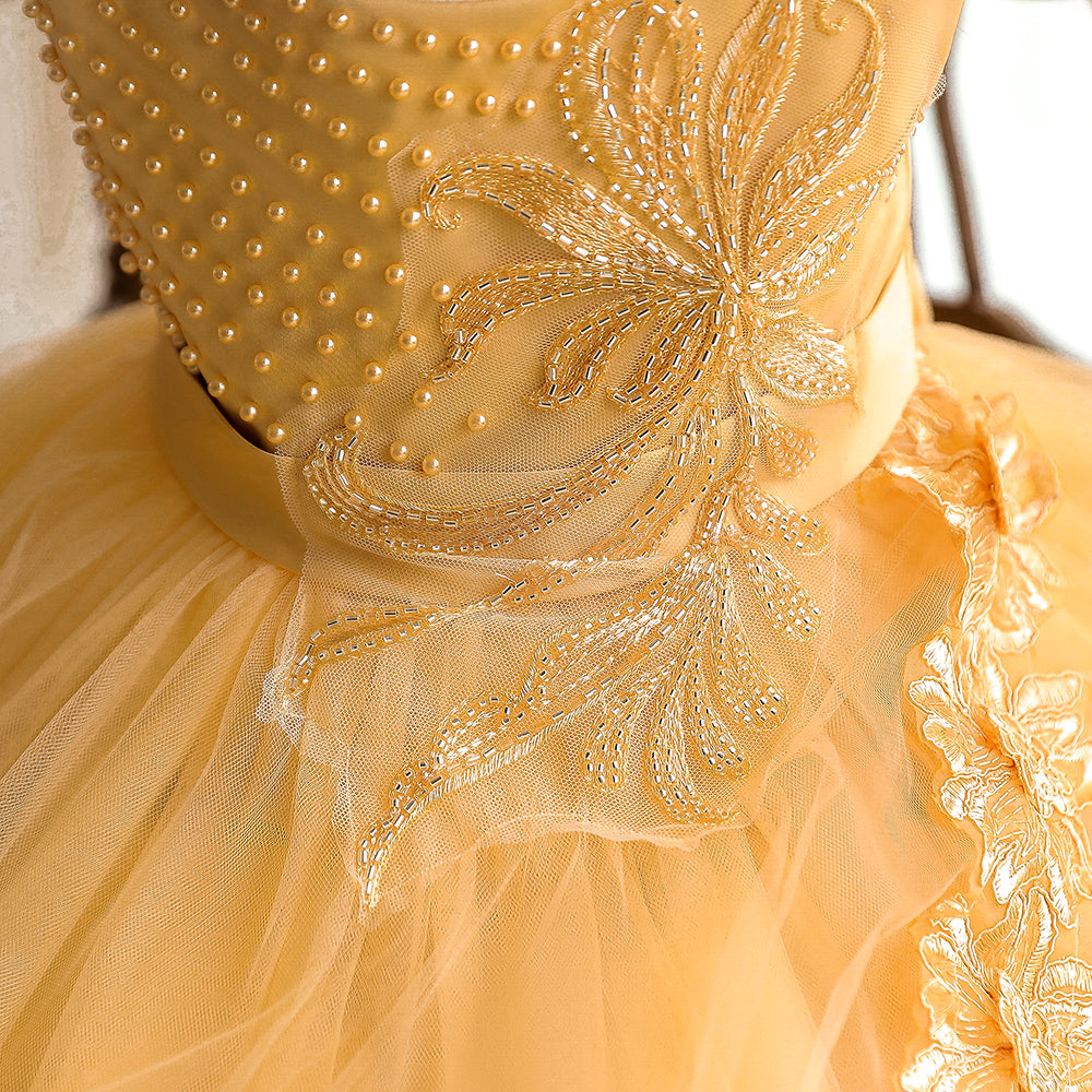 Yellow Floral Fit & Flare Maxi Balloon Dress