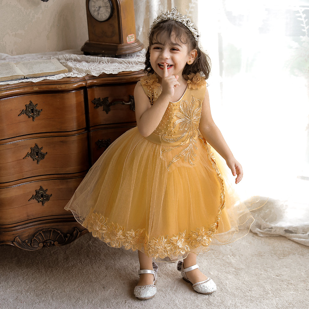 Yellow Floral Fit & Flare Maxi Balloon Dress