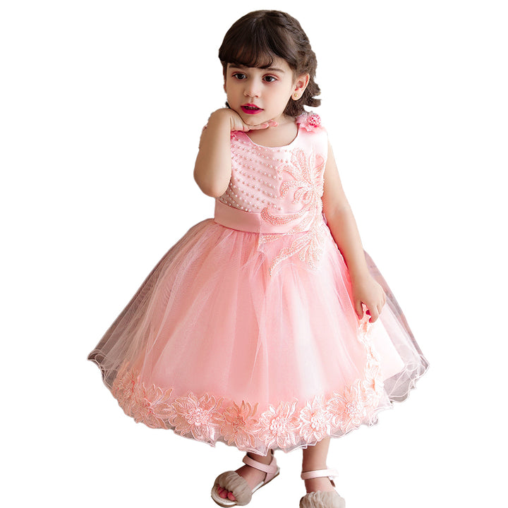 Girls Pink Applique Fit & Flare Maxi Dress