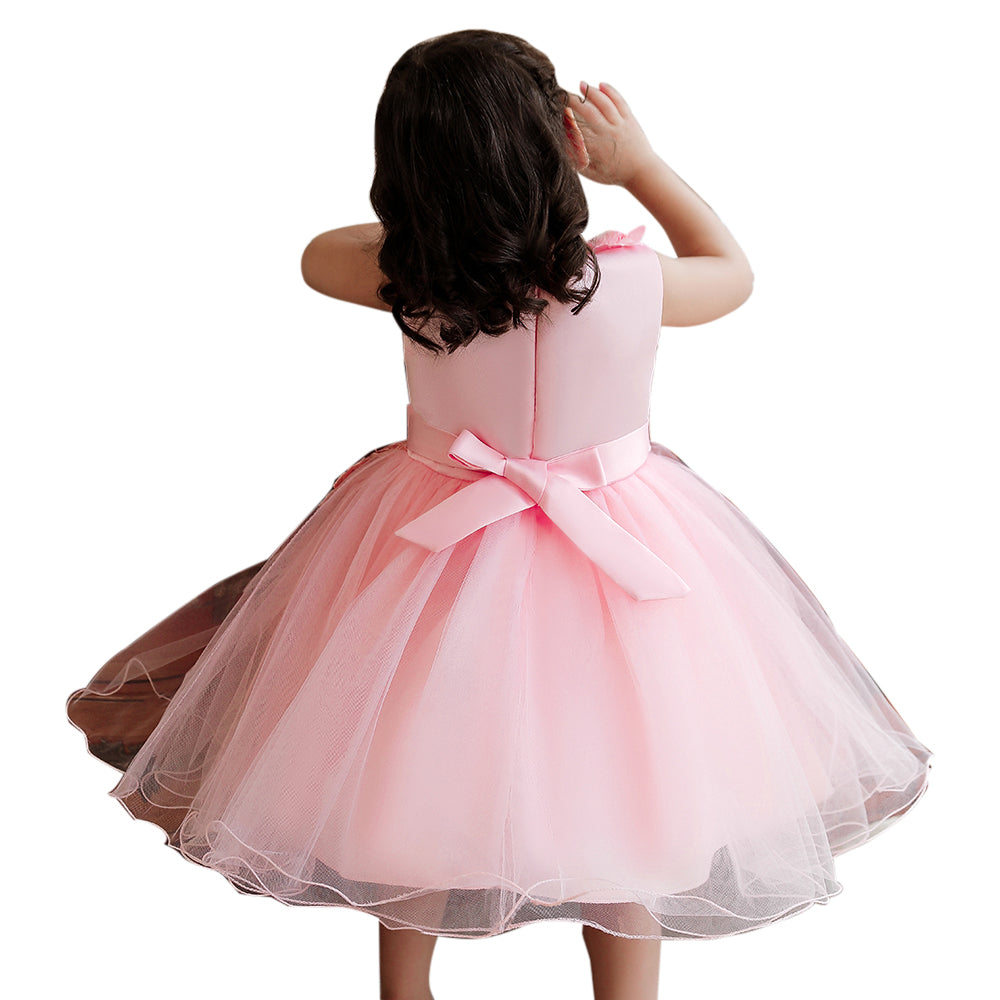 Girls Pink Applique Fit & Flare Maxi Dress