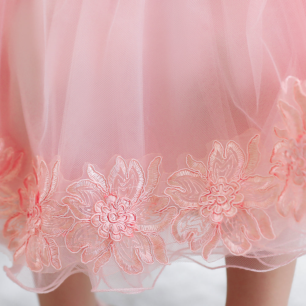 Girls Pink Applique Fit & Flare Maxi Dress