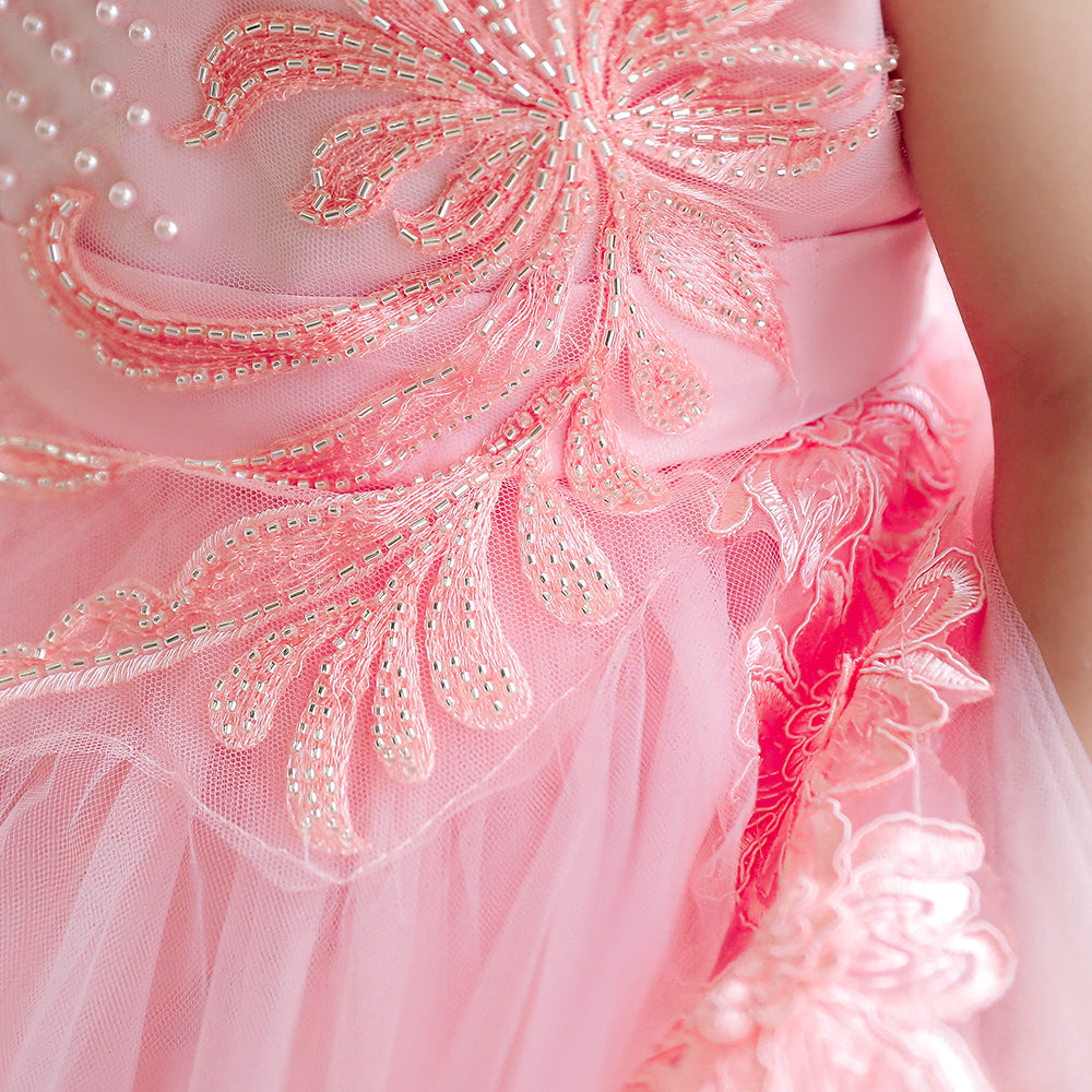 Girls Pink Applique Fit & Flare Maxi Dress