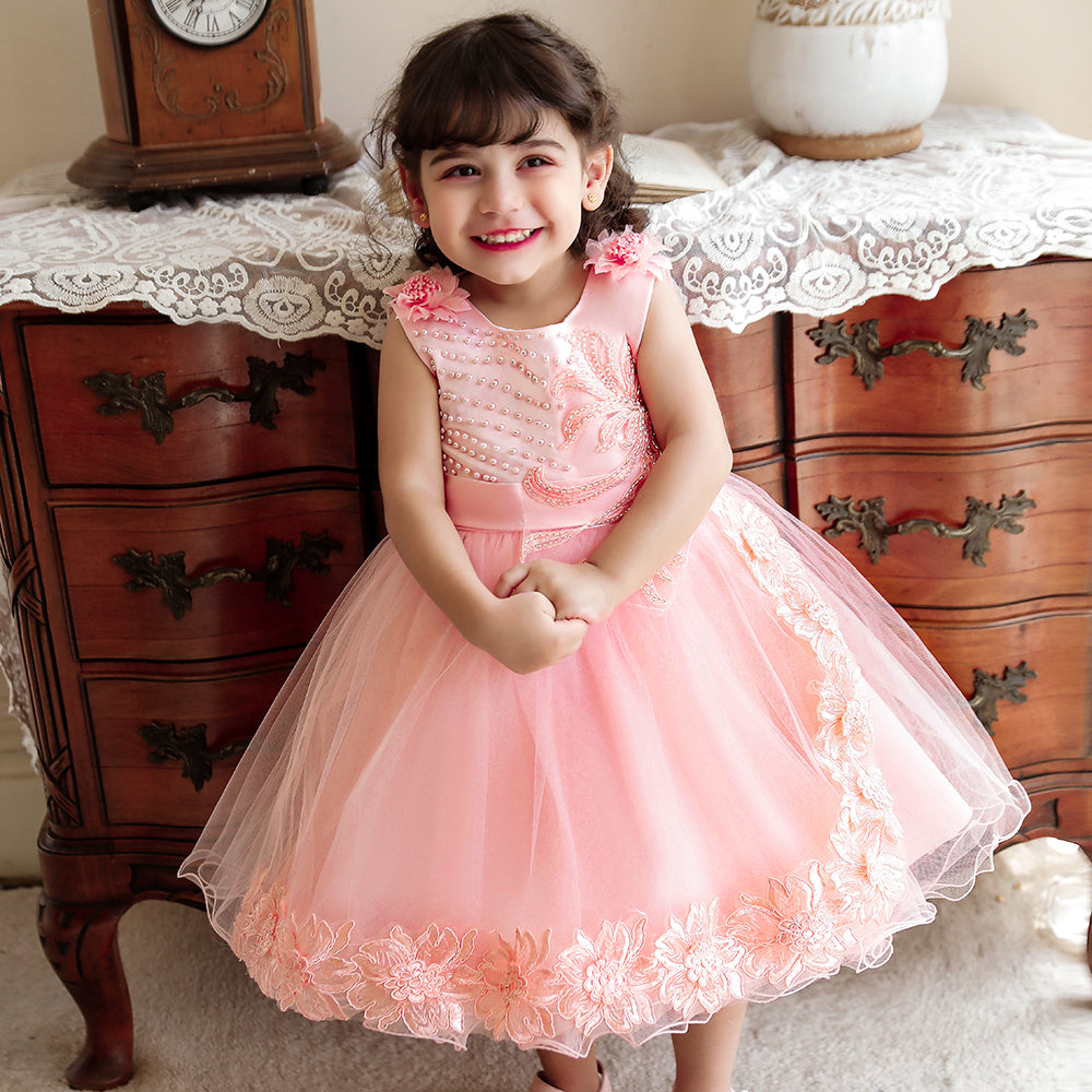 Girls Pink Applique Fit & Flare Maxi Dress