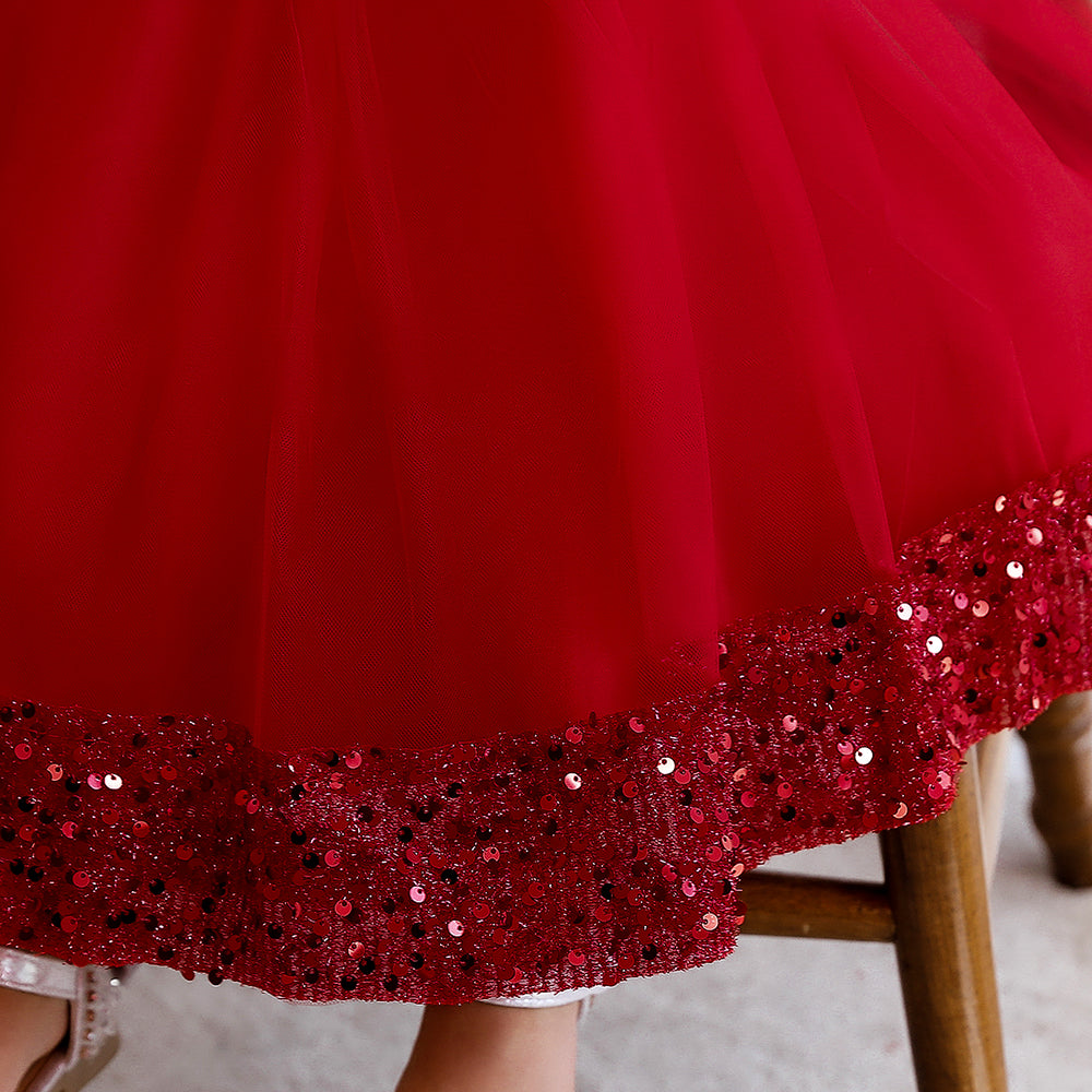 Maroon & dark red Embellished Puff Sleeve Fit & Flare Midi Dress