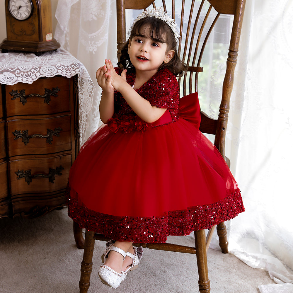 Maroon & dark red Embellished Puff Sleeve Fit & Flare Midi Dress