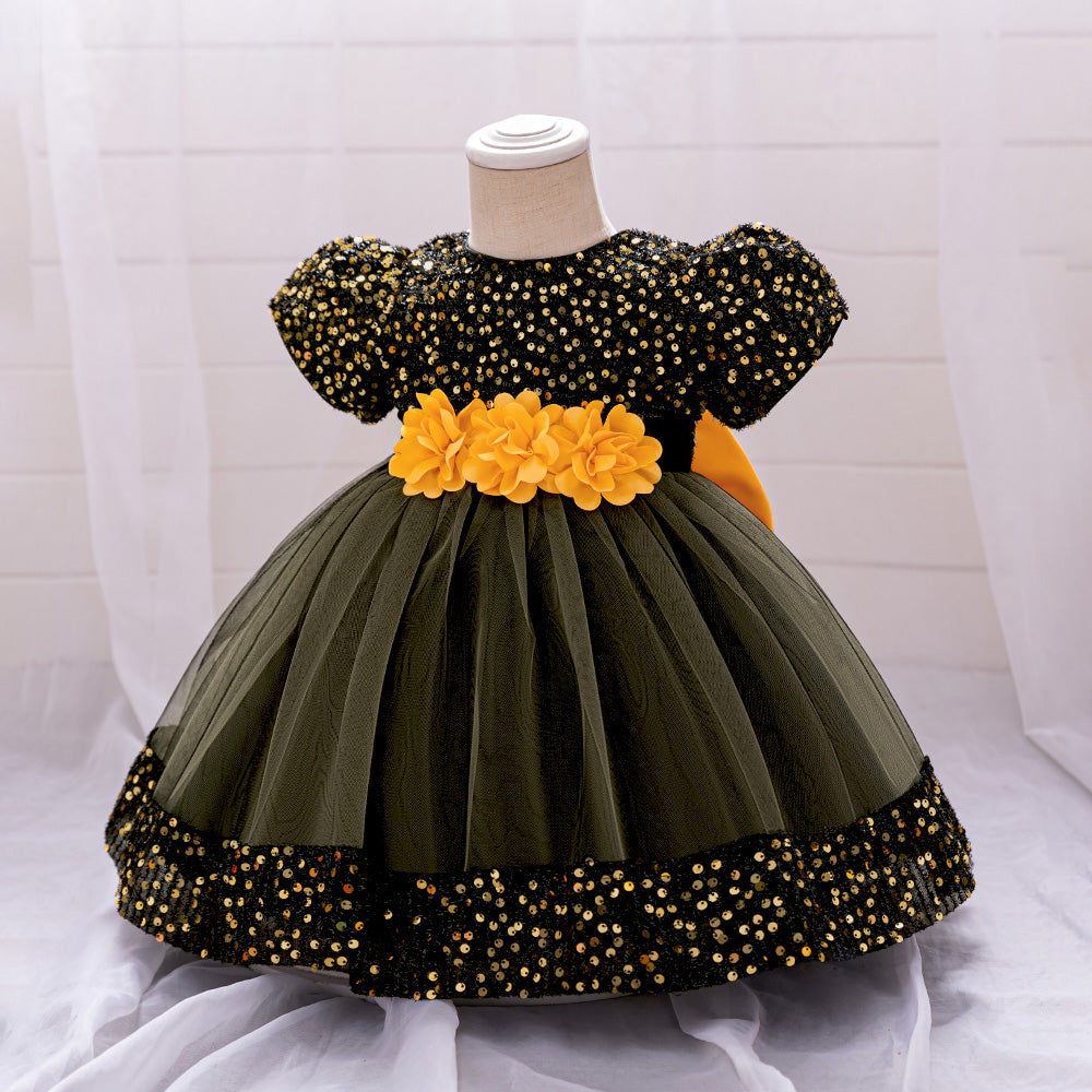 Embellished Applique Net Balloon Dress