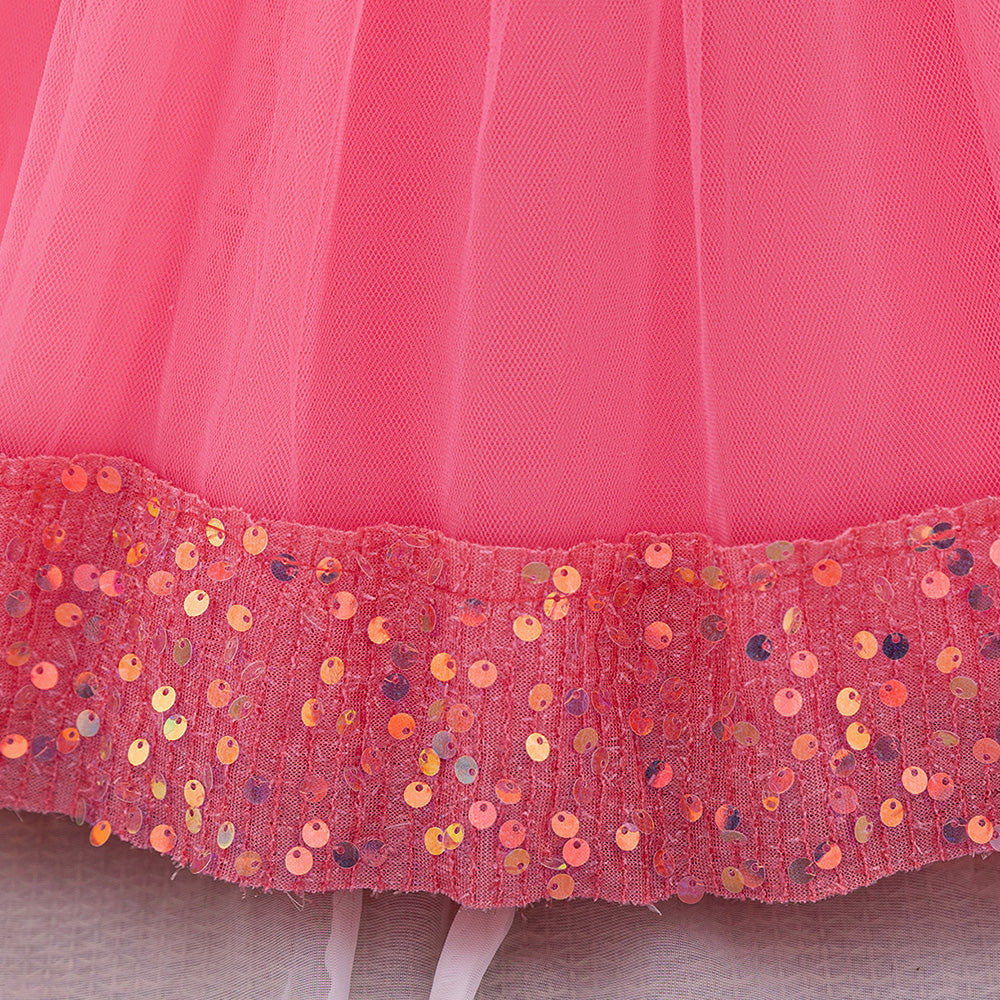 Girls Embellished Applique Net Balloon Dress