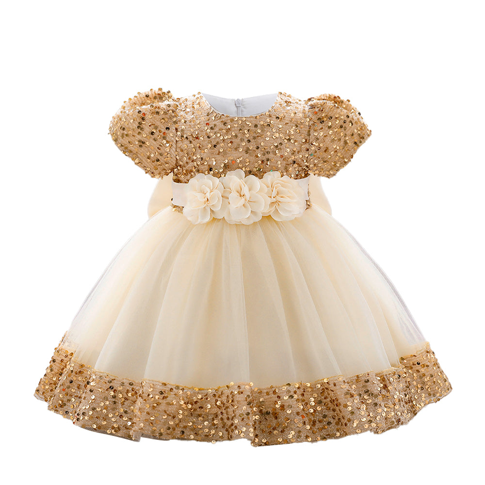Girls Embellished Applique Balloon Dress