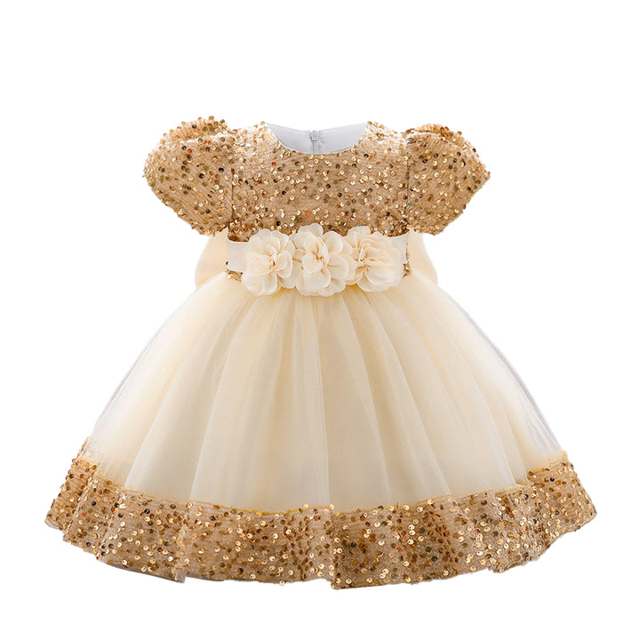 Girls Embellished Applique Balloon Dress