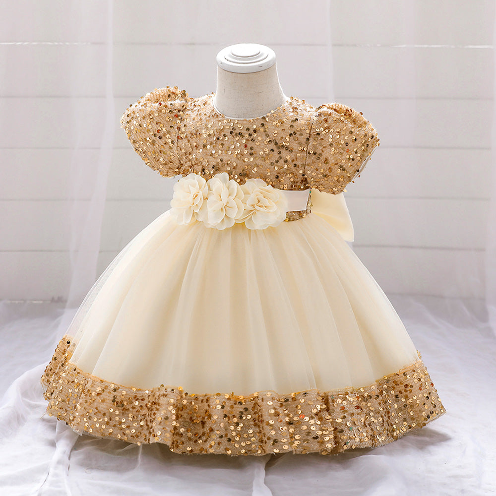 Girls Embellished Applique Balloon Dress