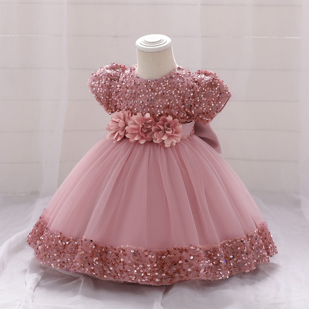Girls Embellished Applique Balloon Dress