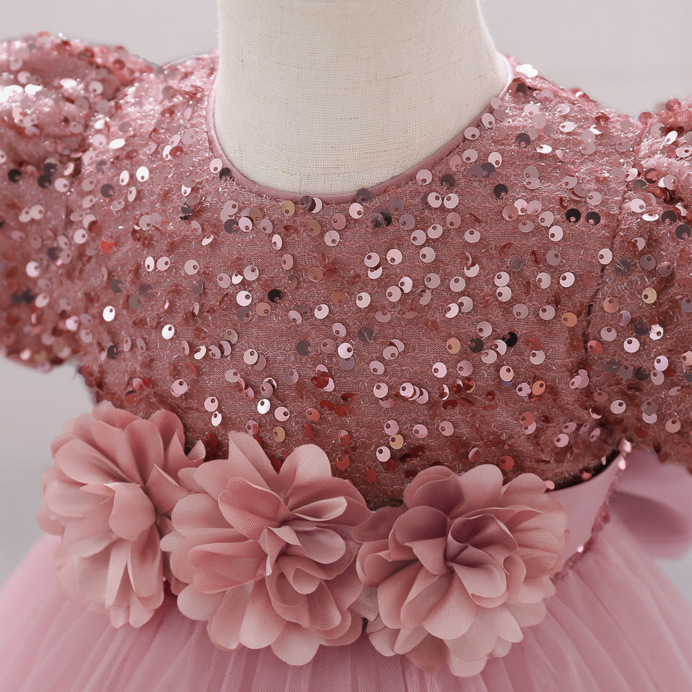 Girls Embellished Applique Balloon Dress