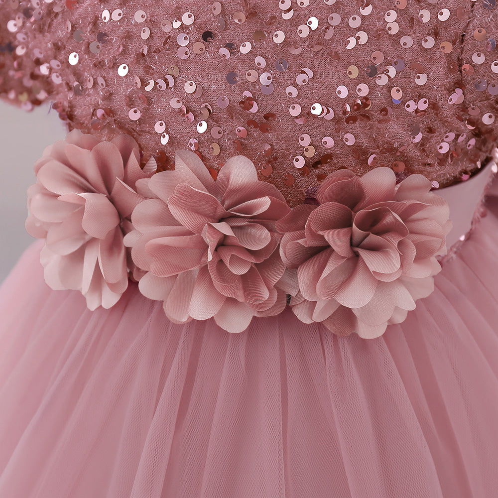 Girls Embellished Applique Balloon Dress
