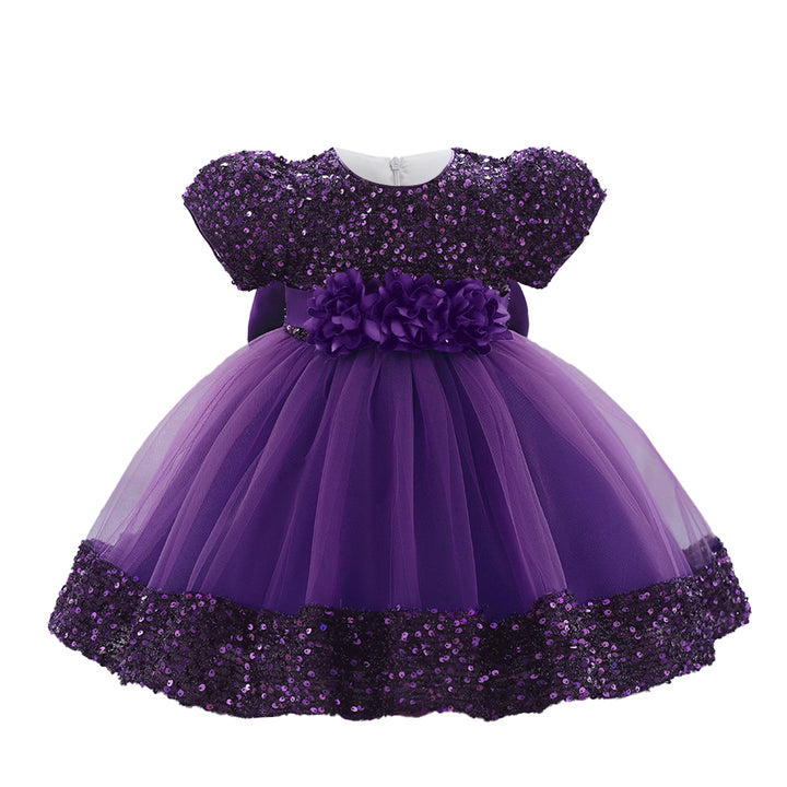 Embellished Applique Net Balloon Dress