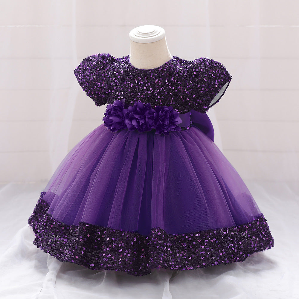 Embellished Applique Net Balloon Dress
