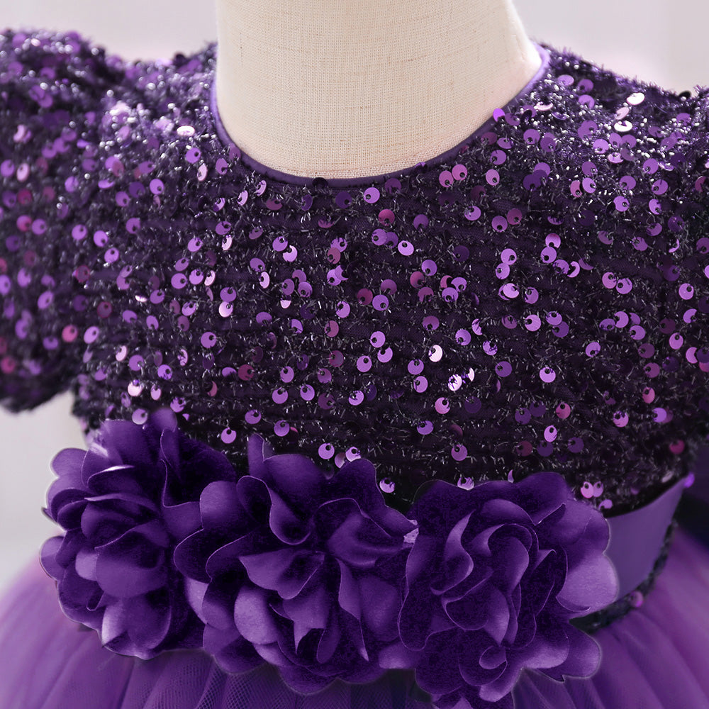 Embellished Applique Net Balloon Dress
