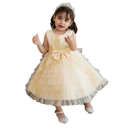 Girls Beige Self Design Sleeveless Fit & Flare Midi Dress