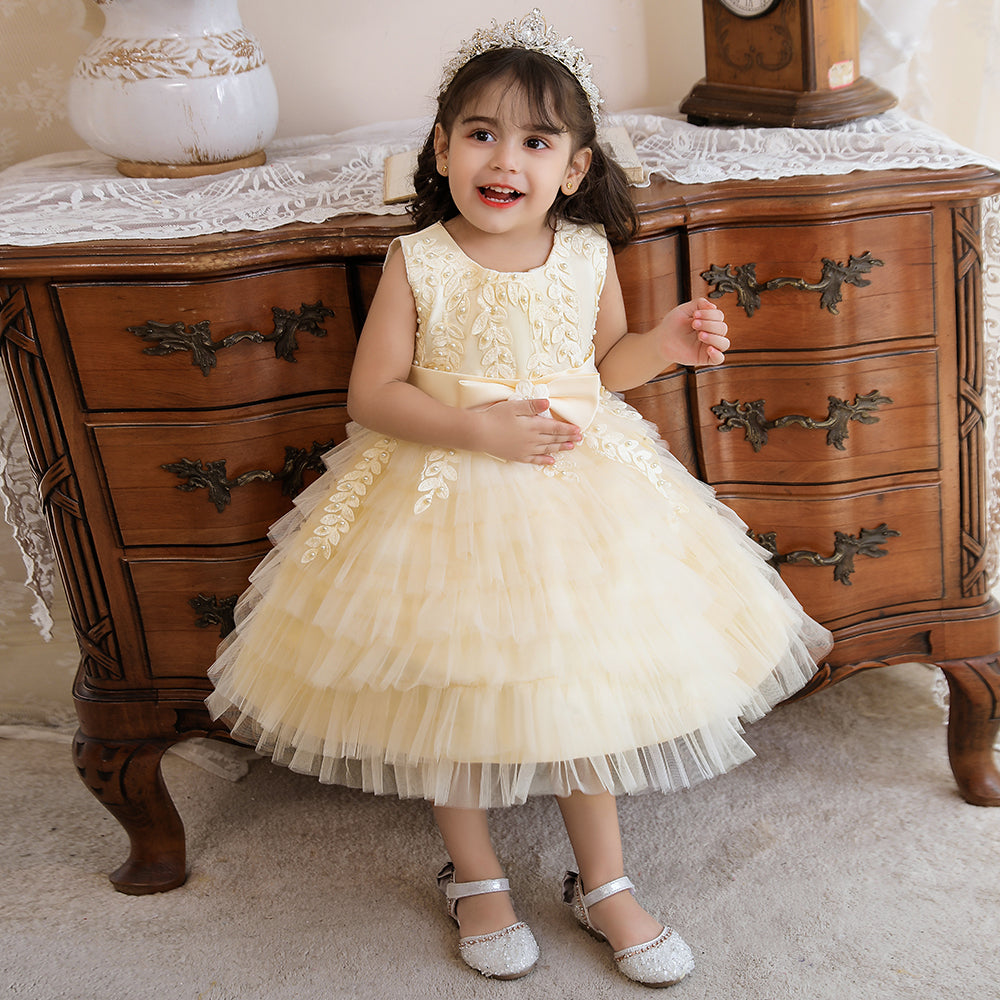 Girls Beige Self Design Sleeveless Fit & Flare Midi Dress