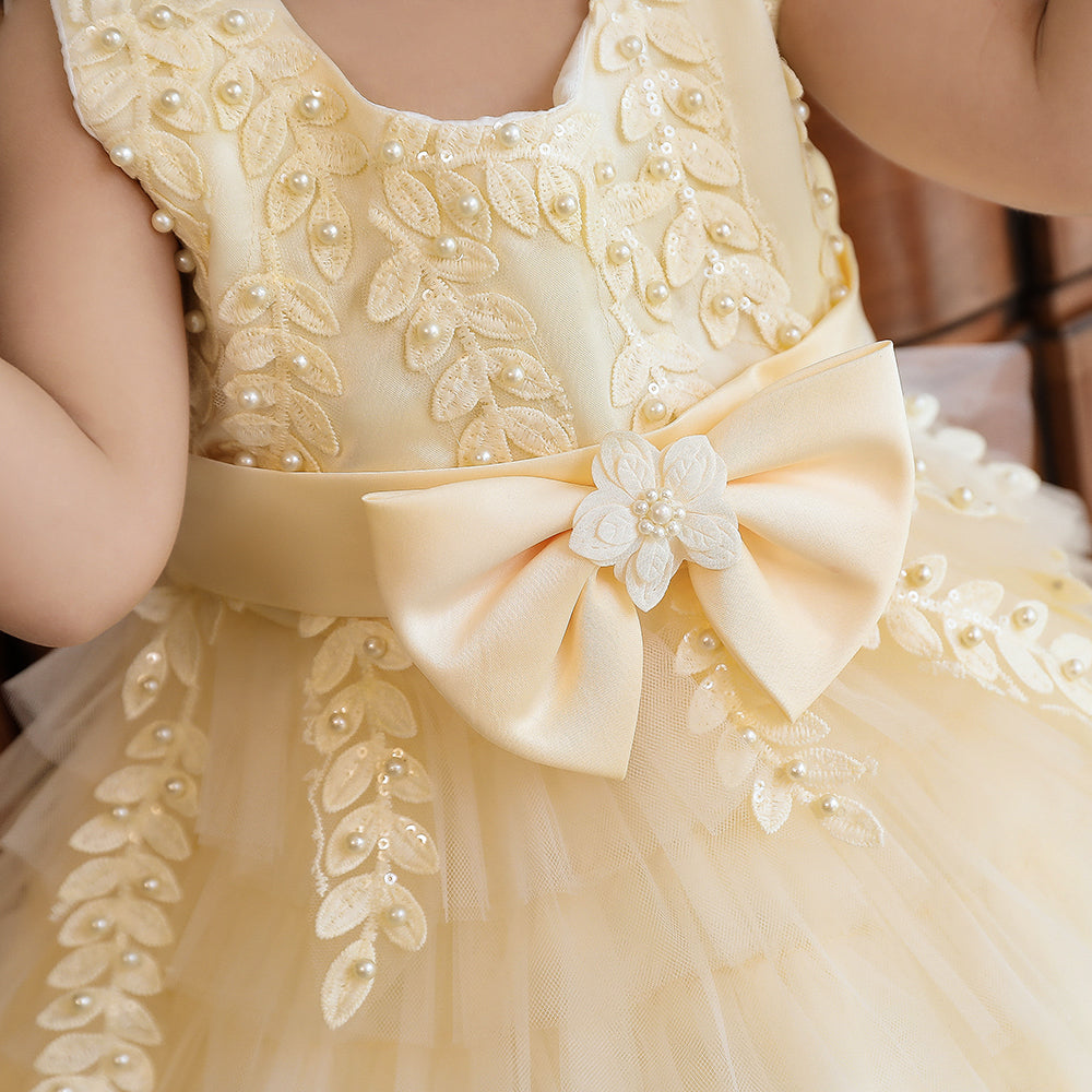Girls Beige Self Design Sleeveless Fit & Flare Midi Dress