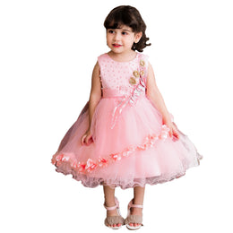 Pink & pale pink Embellished Embroidered Applique Fit & Flare Midi Dress