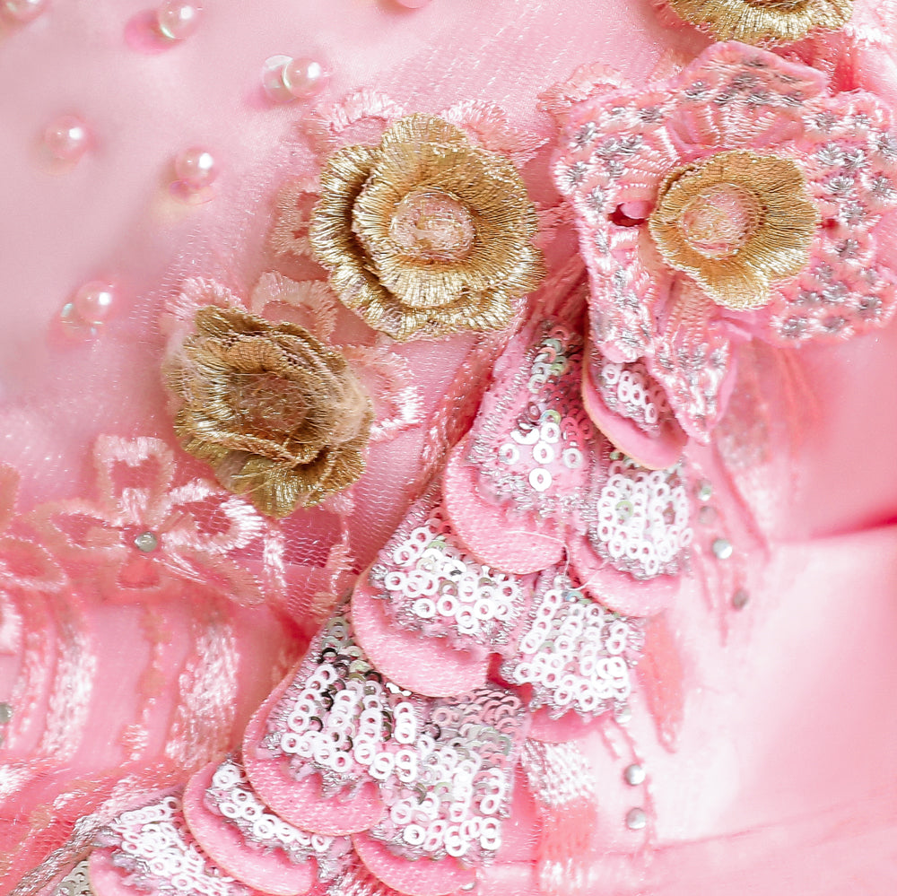 Pink & pale pink Embellished Embroidered Applique Fit & Flare Midi Dress