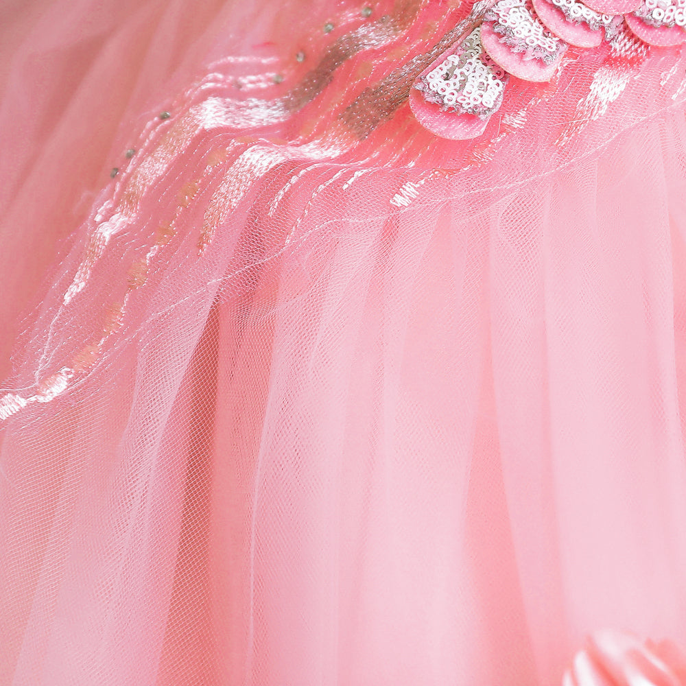 Pink & pale pink Embellished Embroidered Applique Fit & Flare Midi Dress