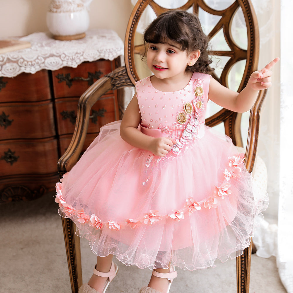 Pink & pale pink Embellished Embroidered Applique Fit & Flare Midi Dress