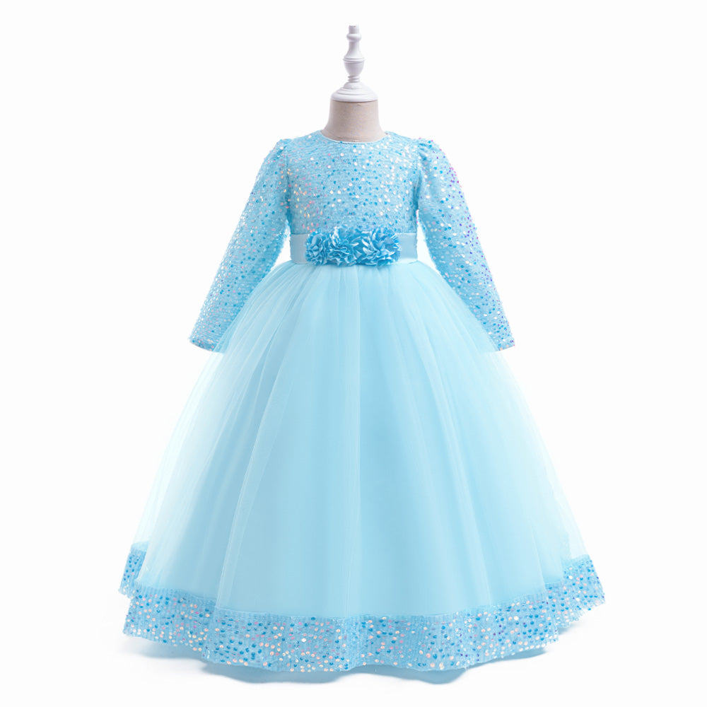 Girls Embellished Print Applique Fit & Flare Maxi Dress